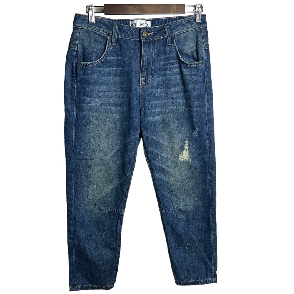 Wildfox Jeans Women's 28 Da Vinci Wash Paint Baggy Cropped Medium Wash
